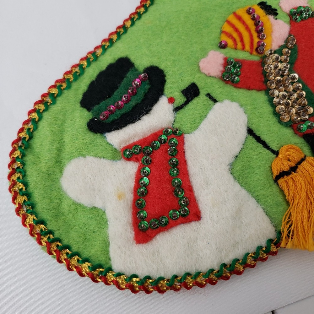 Vintage Creative Moments Jeweled Christmas Stocking "Happy Santa" 17 in Complete - Picture 6 of 9